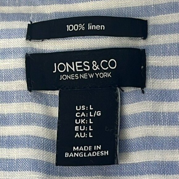 Jones New York Linen Top, Button Front, Blue and White Stripe, Large - Picture 9 of 11